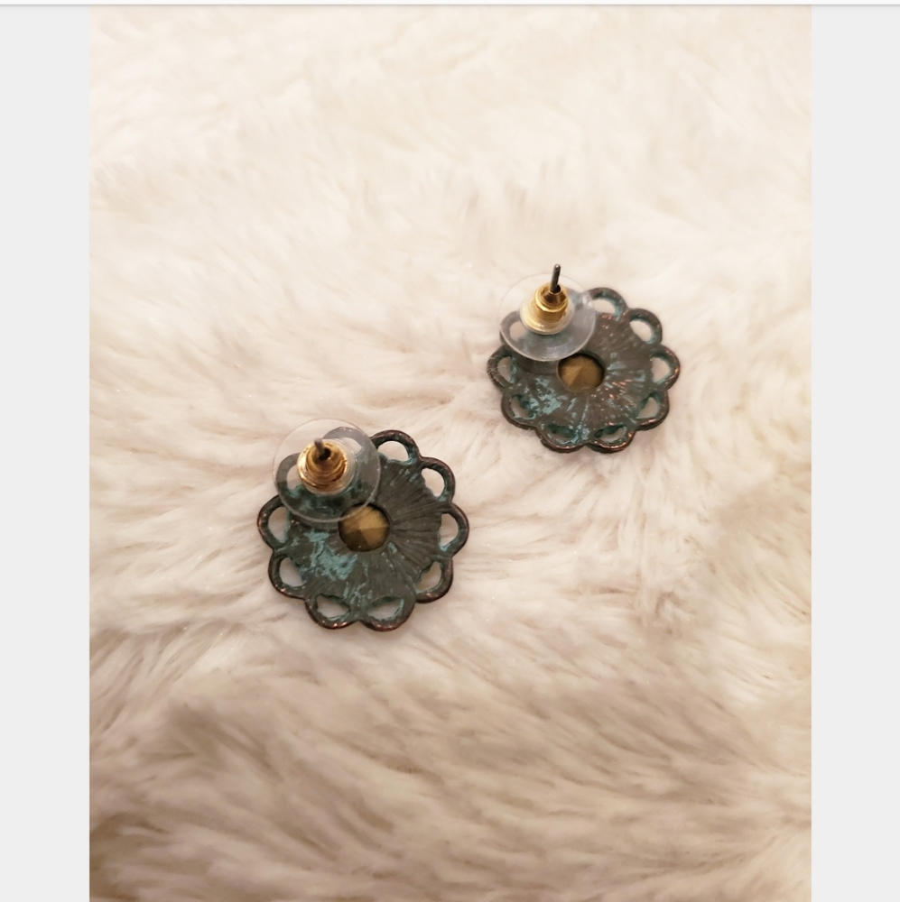 Blue Metal Stud Earrings - Picture 3 of 4